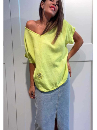 Camiseta Oversize Combinada KREELER Amarillo Flúor HEVE