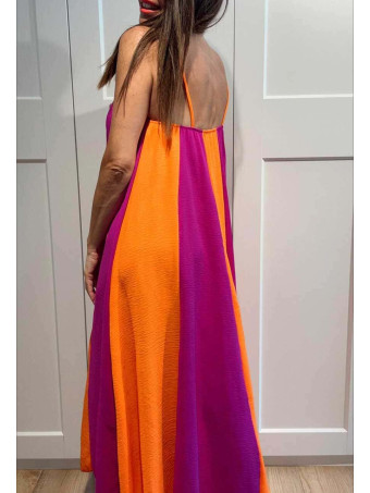 Vestido Rayas con Vuelo MALENA Naranja/Buganvilla HEVE