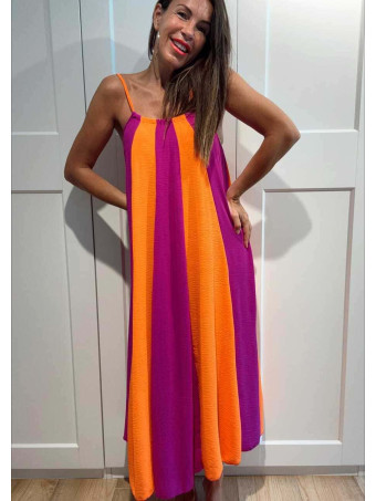 Vestido Rayas con Vuelo MALENA Naranja/Buganvilla HEVE