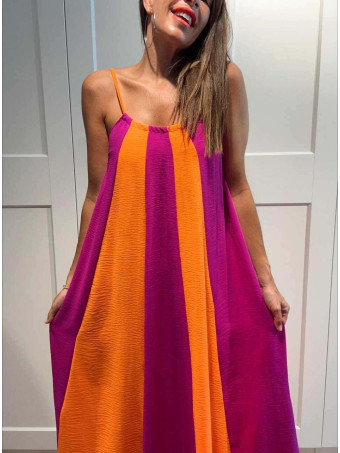 Vestido Rayas con Vuelo MALENA Naranja/Buganvilla HEVE