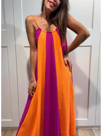 Vestido Rayas con Vuelo MALENA Naranja/Buganvilla HEVE