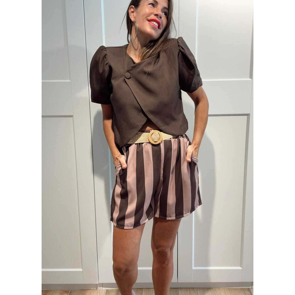 Bermuda Rayas con Cinturón BRICKEN Marrón/Taupe HEVE