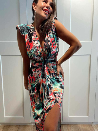 Vestido Drapeado Estampado Abstracto DALMIRA HEVE