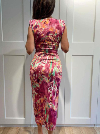 Vestido Drapeado Estampado Abstracto DALMIRA Morado HEVE