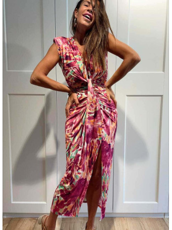 Vestido Drapeado Estampado Abstracto DALMIRA Morado HEVE