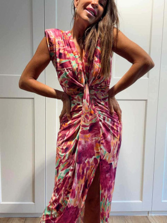 Vestido Drapeado Estampado Abstracto DALMIRA Morado HEVE