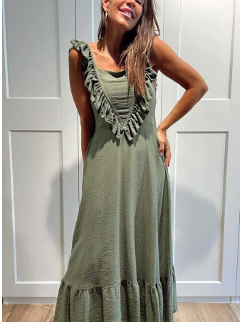 Vestido Largo Volantes VIANORA Khaki HEVE