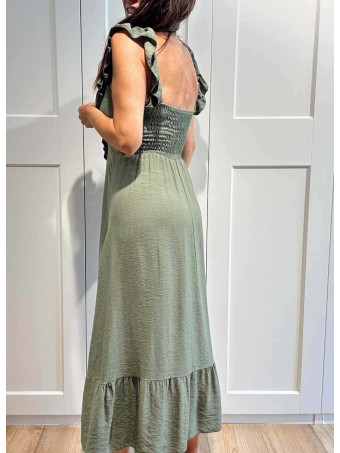 Vestido Largo Volantes VIANORA Khaki HEVE
