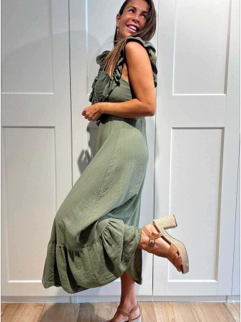 Vestido Largo Volantes VIANORA Khaki HEVE