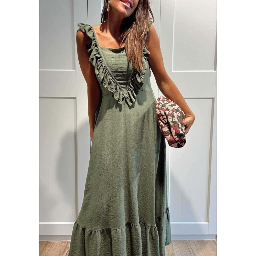 Vestido Largo Volantes VIANORA Khaki HEVE
