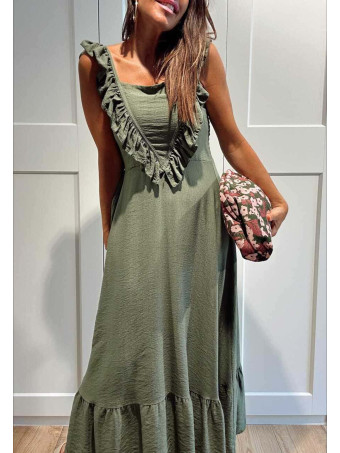Vestido Largo Volantes VIANORA Khaki HEVE