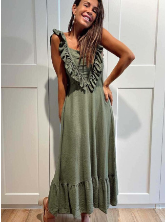 Vestido Largo Volantes VIANORA Khaki HEVE