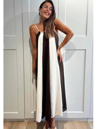 Vestido Rayas con Vuelo MALENA Marrón HEVE