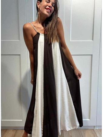 Vestido Rayas con Vuelo MALENA Marrón HEVE
