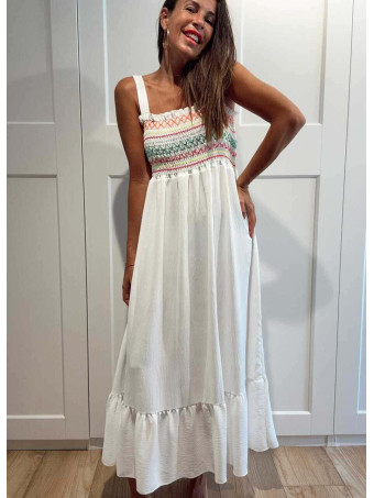 Vestido Nido de Abeja SUNAYA Blanco HEVE