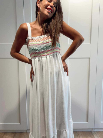 Vestido Nido de Abeja SUNAYA Blanco HEVE