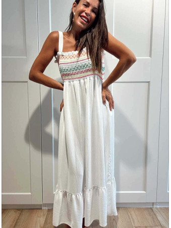 Vestido Nido de Abeja SUNAYA Blanco HEVE