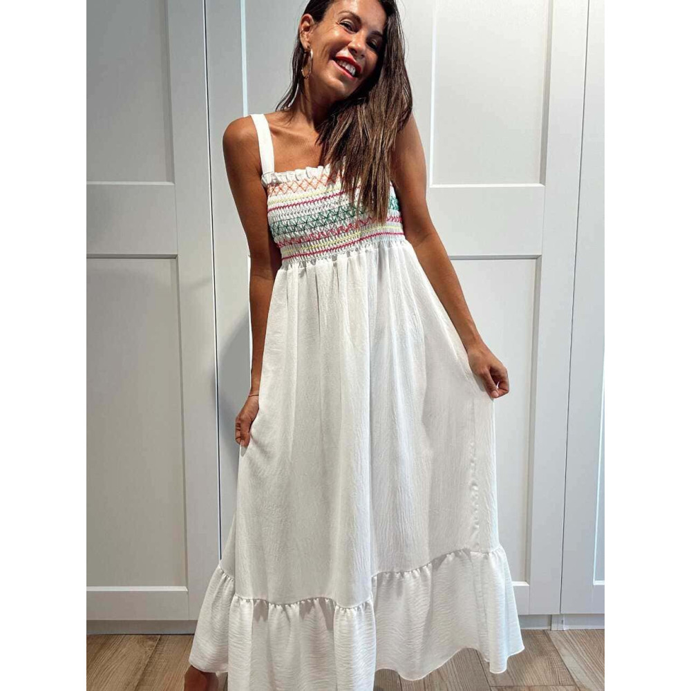 Vestido Nido de Abeja SUNAYA Blanco HEVE