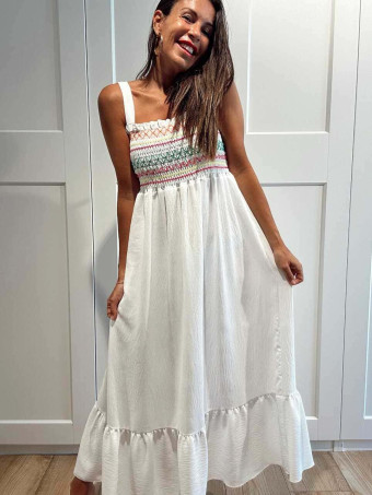 Vestido Nido de Abeja SUNAYA Blanco HEVE