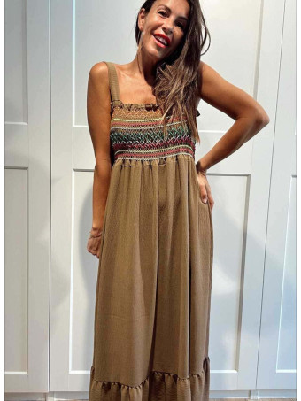 Vestido Nido de Abeja SUNAYA Camel