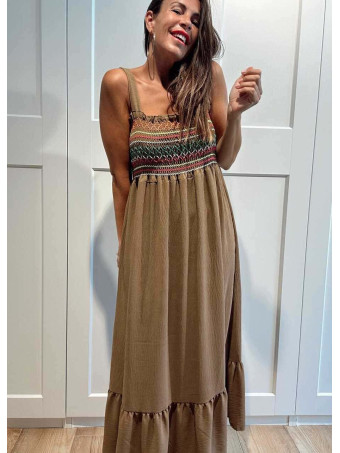 Vestido Nido de Abeja SUNAYA Camel