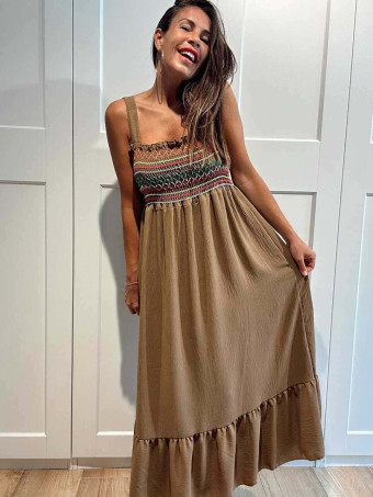 Vestido Nido de Abeja SUNAYA Camel