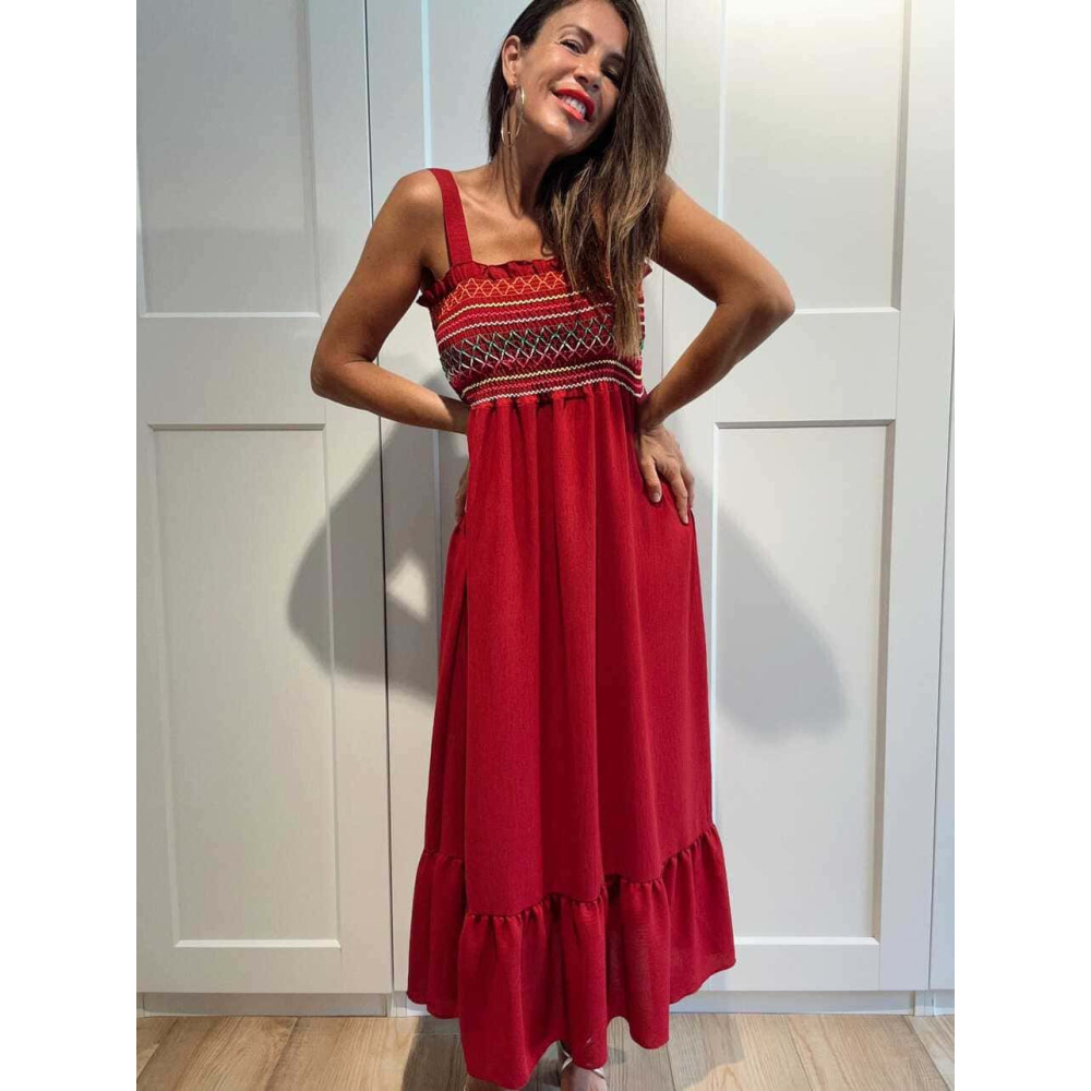 Vestido Nido de Abeja SUNAYA Burdeos HEVE