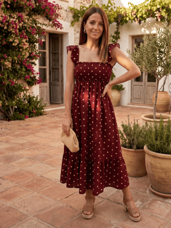 Vestido Lunares Nido de Abeja SALENZIA Burdeos HEVE