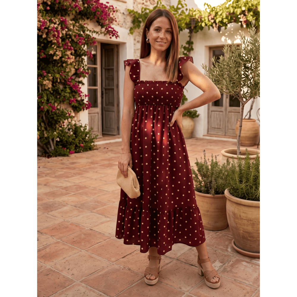 Vestido Lunares Nido de Abeja SALENZIA Burdeos HEVE