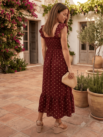 Vestido Lunares Nido de Abeja SALENZIA Burdeos HEVE