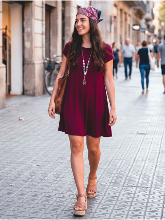 Vestido Evasé con Collar FOYLE Burdeos HEVE