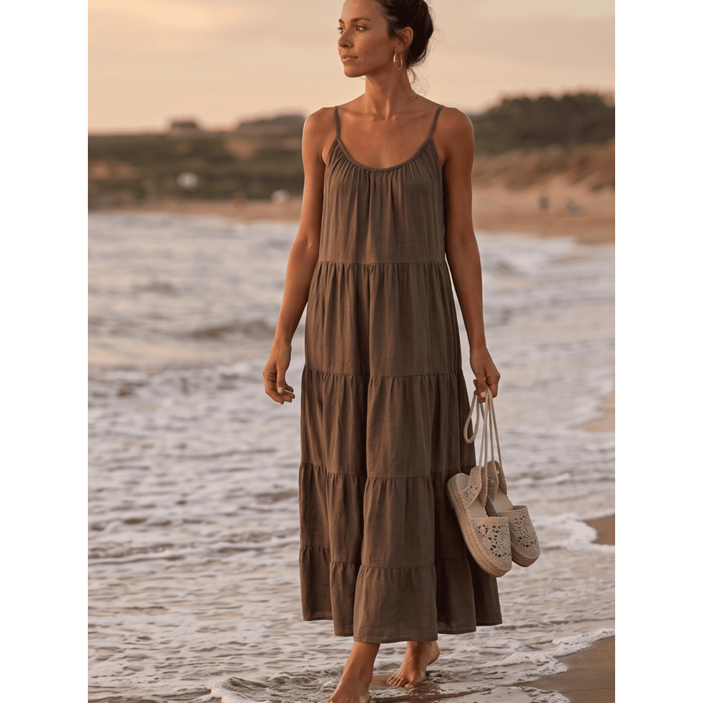 Vestido Largo Paneles AMARAI Marrón HEVE