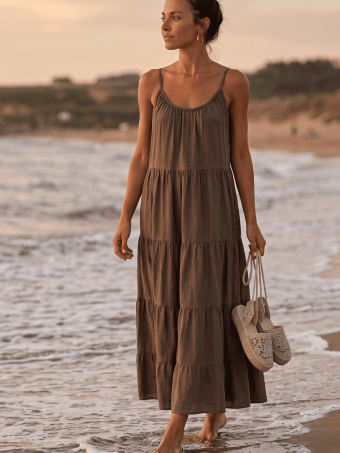 Vestido Largo Paneles AMARAI Marrón HEVE
