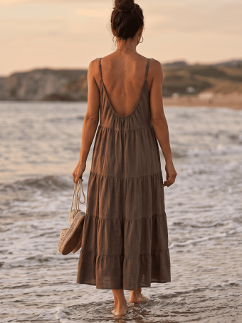 Vestido Largo Paneles AMARAI Marrón HEVE