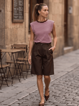 Camiseta Rayas con Hombreras MARENZA Marrón/Rosa HEVE