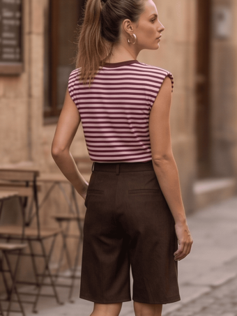Camiseta Rayas con Hombreras MARENZA Marrón/Rosa HEVE