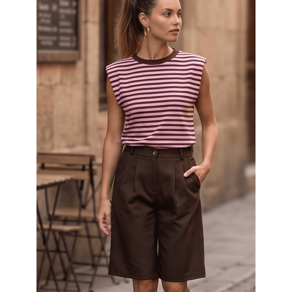 Camiseta Rayas con Hombreras MARENZA Marrón/Rosa HEVE