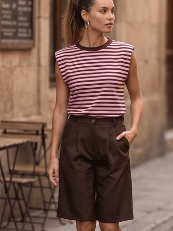 Camiseta Rayas con Hombreras MARENZA Marrón/Rosa HEVE