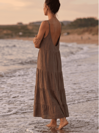Vestido Largo Paneles AMARAI Marrón HEVE