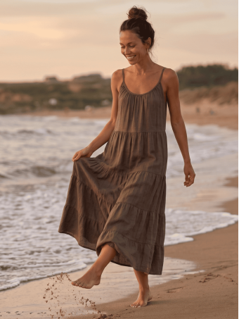 Vestido Largo Paneles AMARAI Marrón HEVE