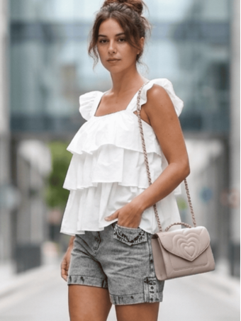 Blusa Evasé con Volantes MAYALEN Blanco HEVE