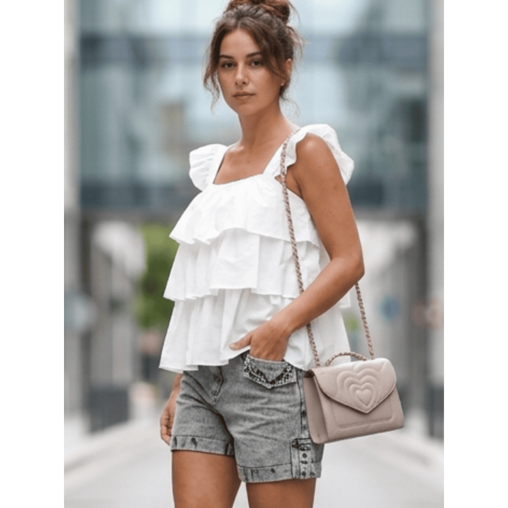 Blusa Evasé con Volantes MAYALEN Blanco HEVE