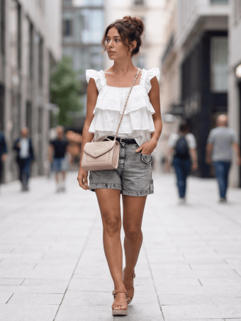 Blusa Evasé con Volantes MAYALEN Blanco HEVE