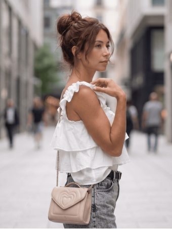 Blusa Evasé con Volantes MAYALEN Blanco HEVE