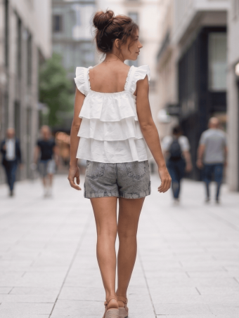 Blusa Evasé con Volantes MAYALEN Blanco HEVE
