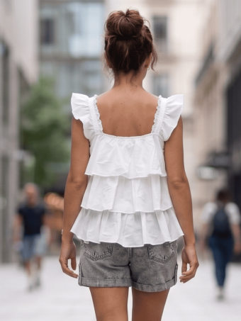 Blusa Evasé con Volantes MAYALEN Blanco HEVE