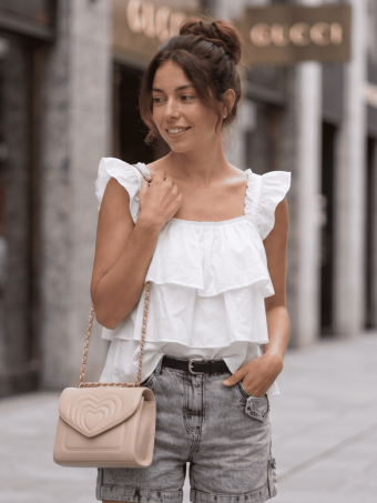 Blusa Evasé con Volantes MAYALEN Blanco HEVE