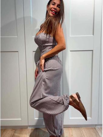 Conjunto Vichy Top y Pantalón KATOOSA Marrón HEVE