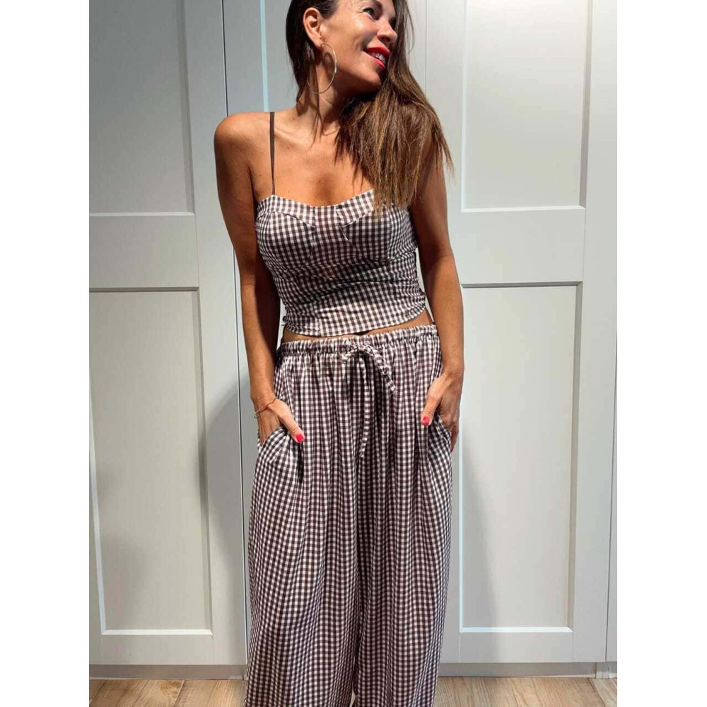 Conjunto Vichy Top y Pantalón KATOOSA Marrón HEVE