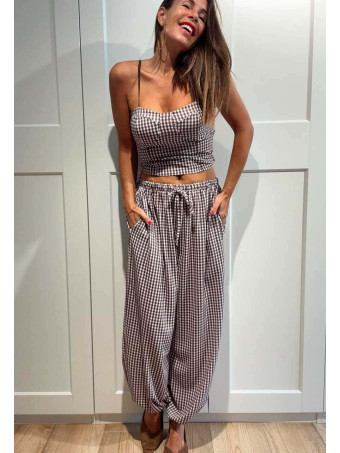 Conjunto Vichy Top y Pantalón KATOOSA Marrón HEVE